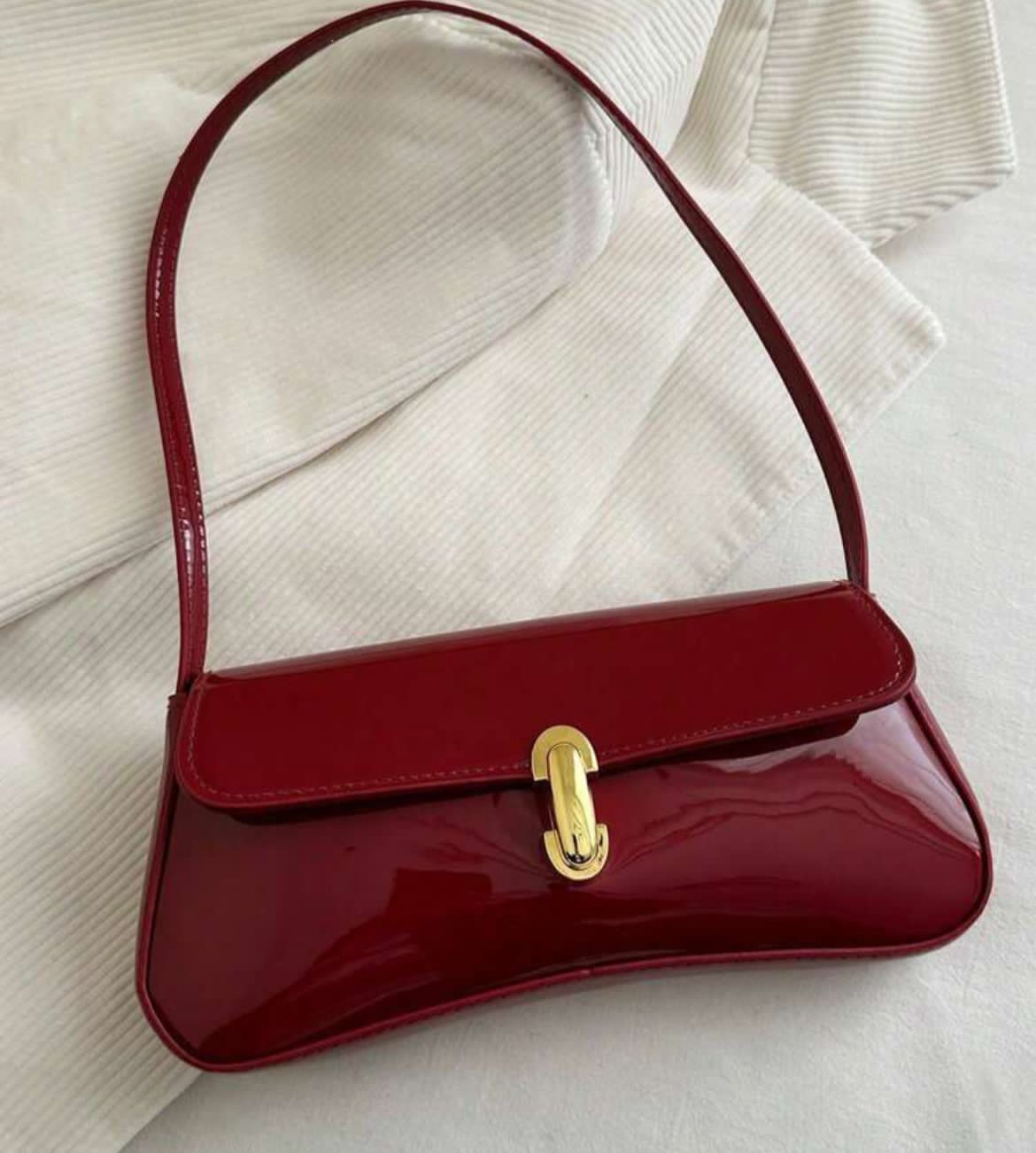 Cherry Red Patent Baguette Bag